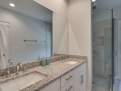 7 Grande Pointe Dr Inlet Beach Inlet Beach, FL 32461 - Photo 57 of 61 a bathroom with a granite countertop sink and a mirror