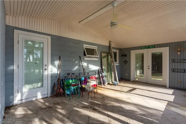 a view of a room with a garage