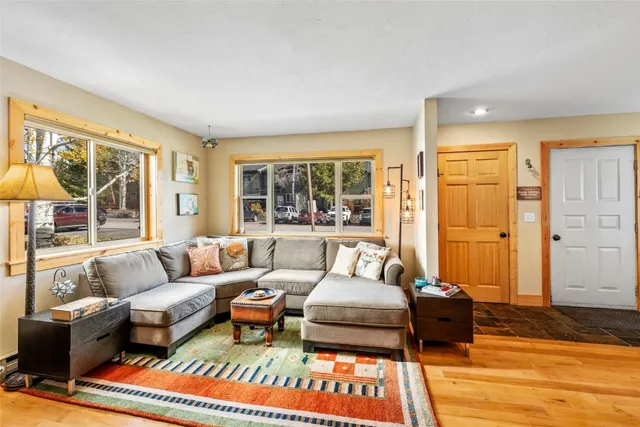 a living room with furniture and a rug