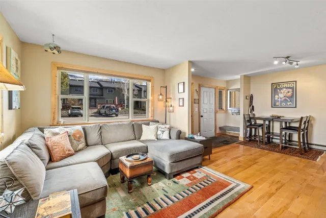a living room with furniture rug and window