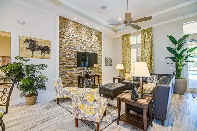 a front view of a house with a garden