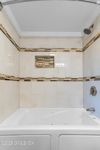 a bathroom with a bathtub and a shower