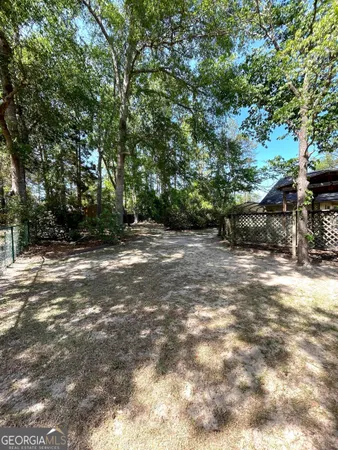 a view of a yard with a tree