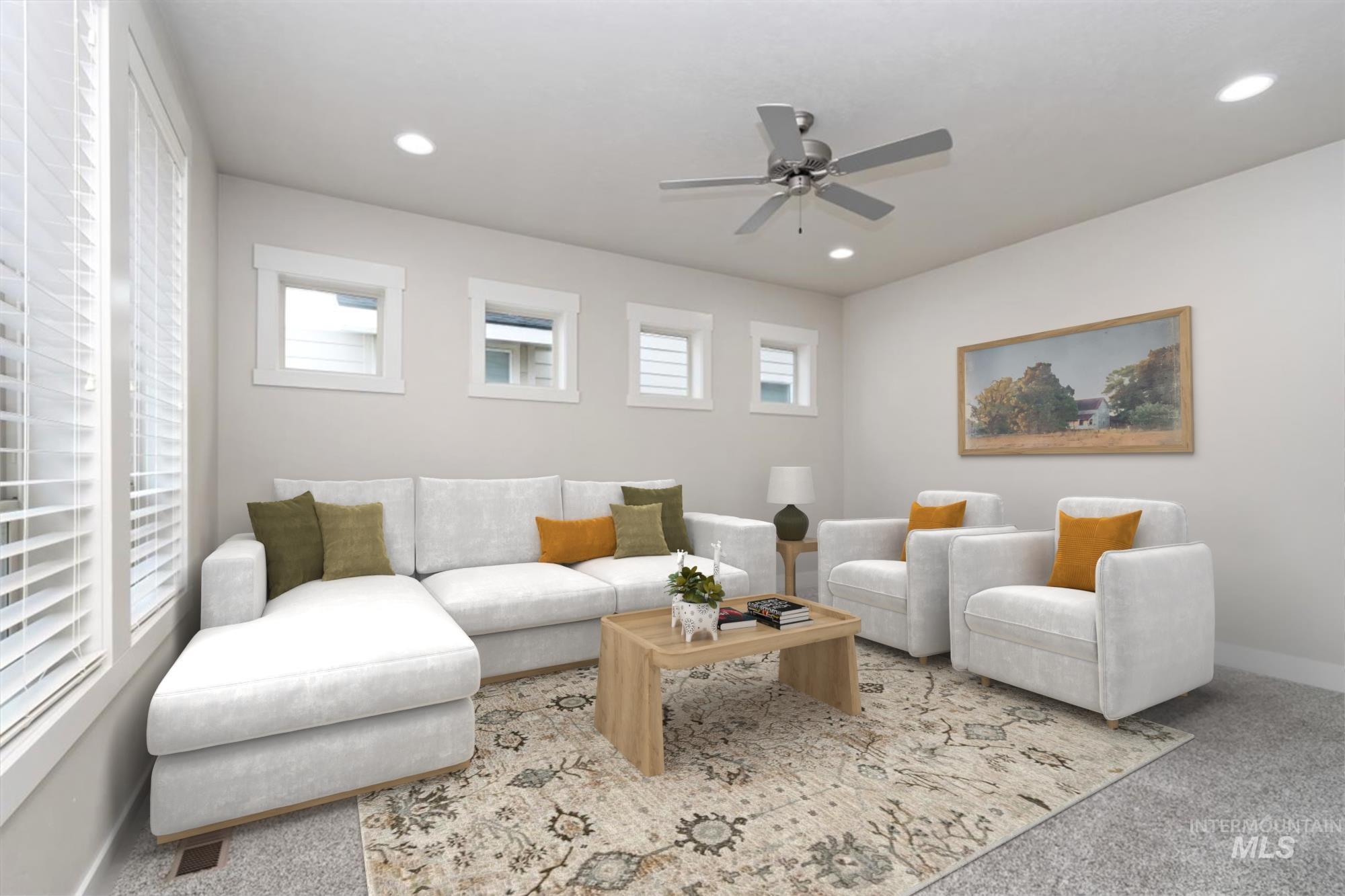 9580 West Ringle Creek Street Star, ID 83669 - Photo 21 of 43 Carpeted living room with ceiling fan and recessed lighting