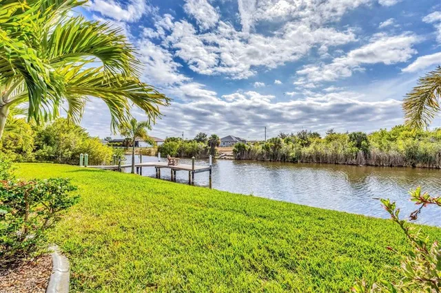 a view of a lake with houses