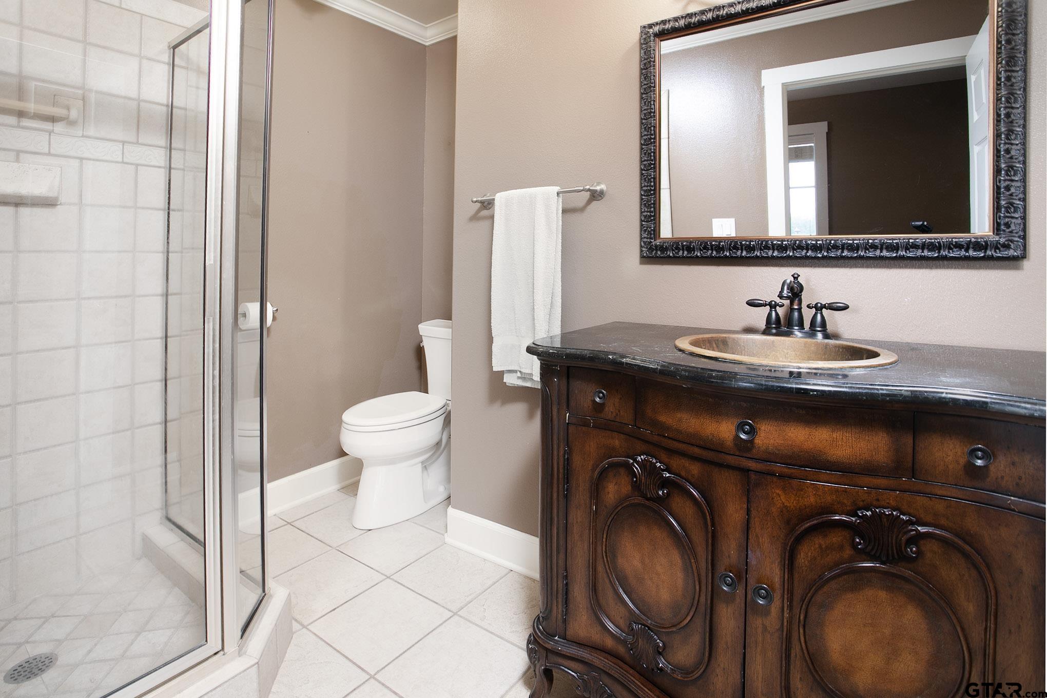 18722 Ridgeline Road Tyler, TX 75703 - Photo 14 of 47 a bathroom with a sink a toilet and a mirror