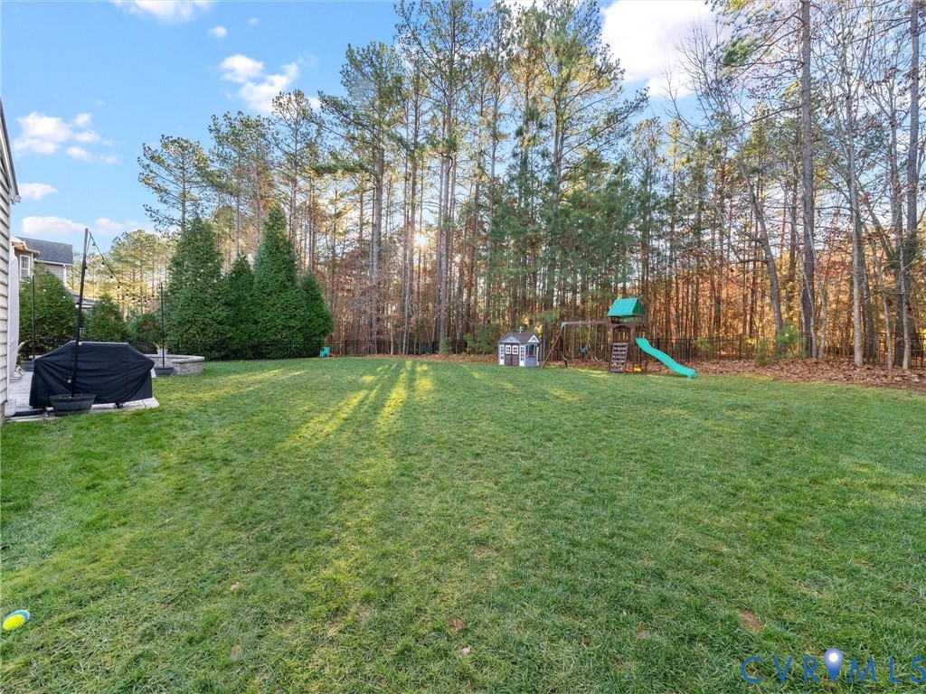 16101 Longlands Road Chesterfield, VA 23832 - Photo 37 of 48 a view of a backyard with a slide and a slide