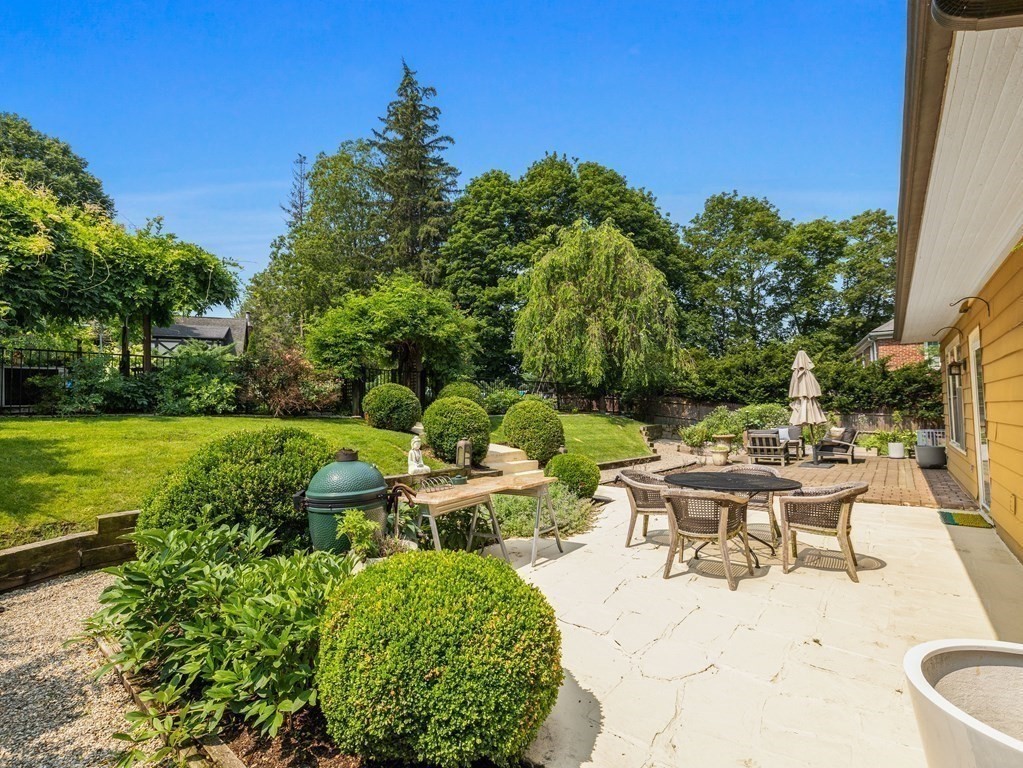 228 Wolcott Road Brookline, MA 02467 - Photo 21 of 29 a view of a swimming pool with lawn chairs and plants