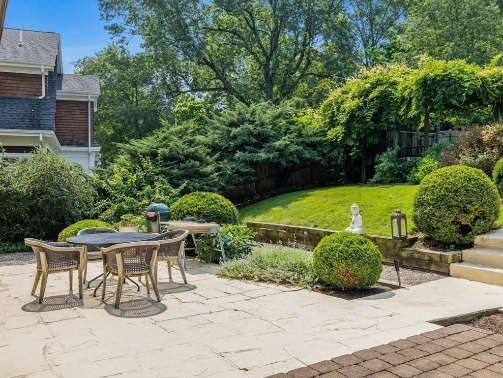 228 Wolcott Road Brookline, MA 02467 - Photo 22 of 29 a view of a chair and table in backyard