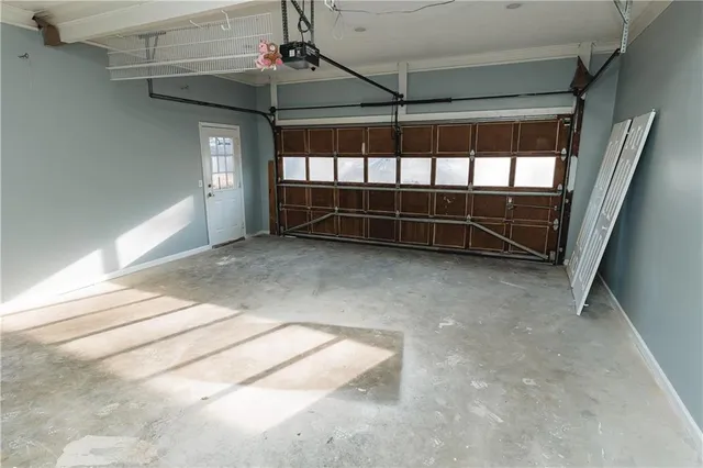 a view of a room with a large window