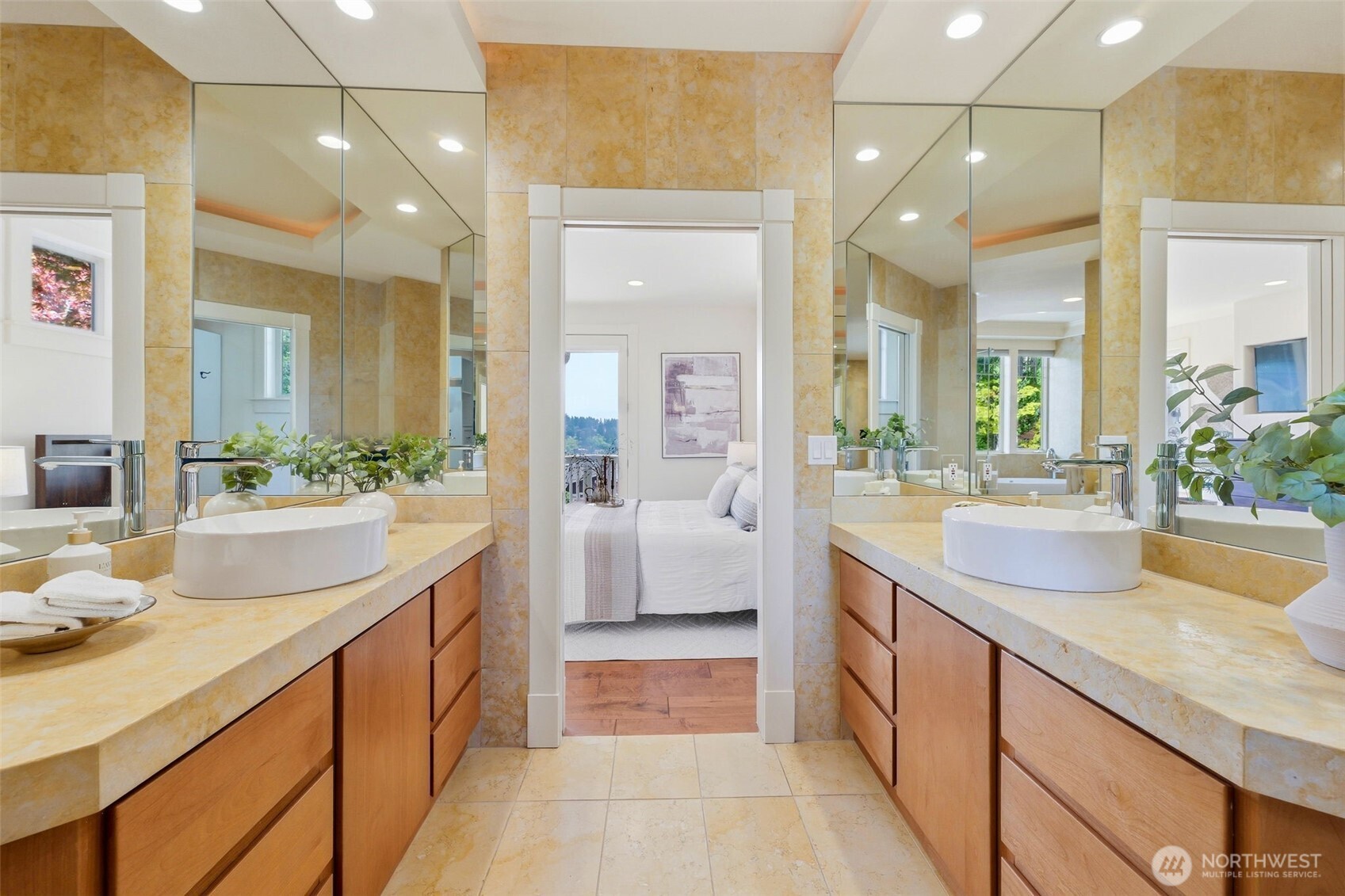 3915 Bay View Lane Gig Harbor, WA 98332 - Photo 22 of 40 a bathroom with a granite countertop sink and a mirror