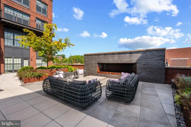 a view of backyard with outdoor seating and plants