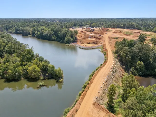 an aerial view of residential houses with outdoor space and trees