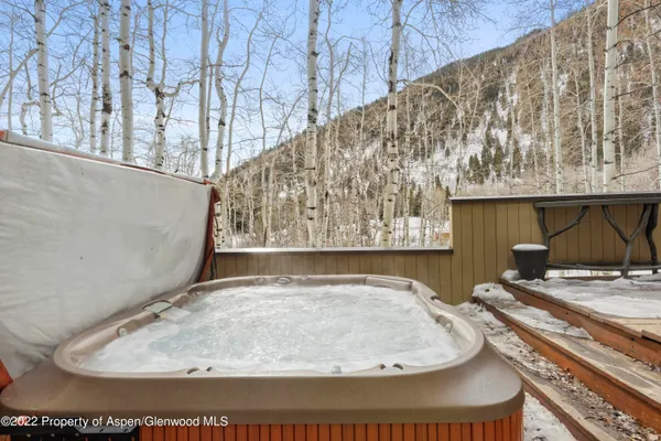 a view of a park with large trees