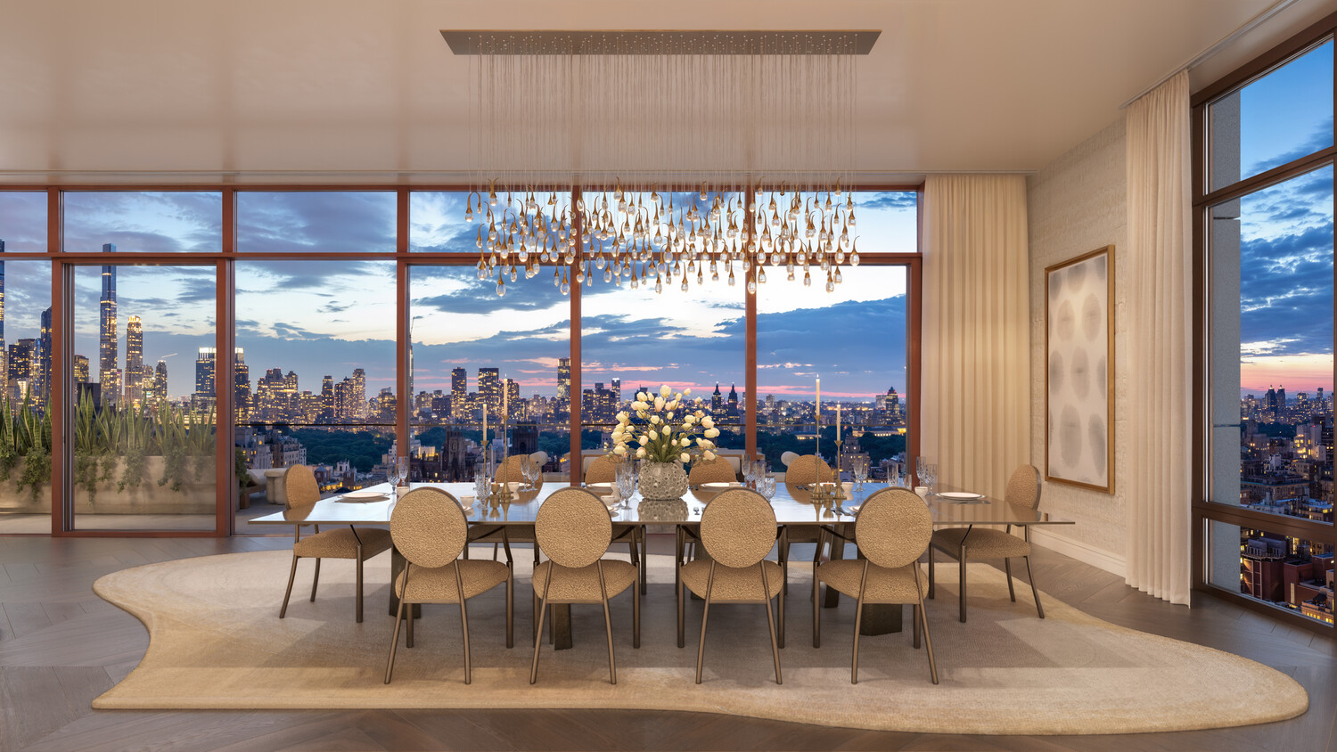 201 East 74th Street, Unit PH Manhattan, NY 10021 - Photo 3 of 17 a view of a dining room with furniture window and outside view