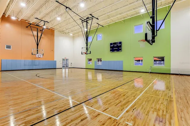 a view of a indoor basketball court