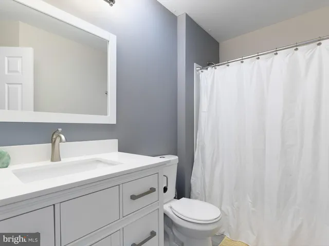 a bathroom with a sink a toilet and a mirror