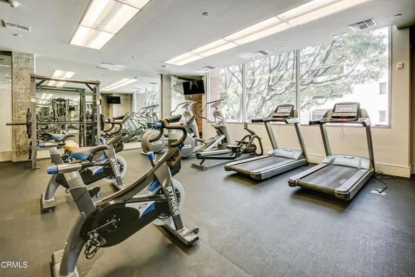 a view of a room with gym equipment