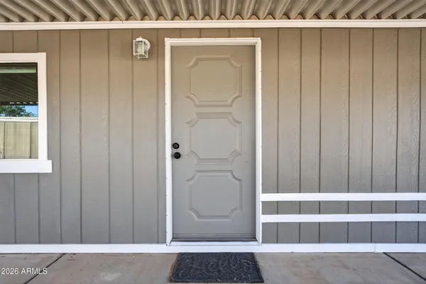 a view of wooden door