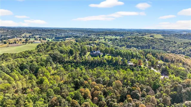an aerial view of residential building and trees around