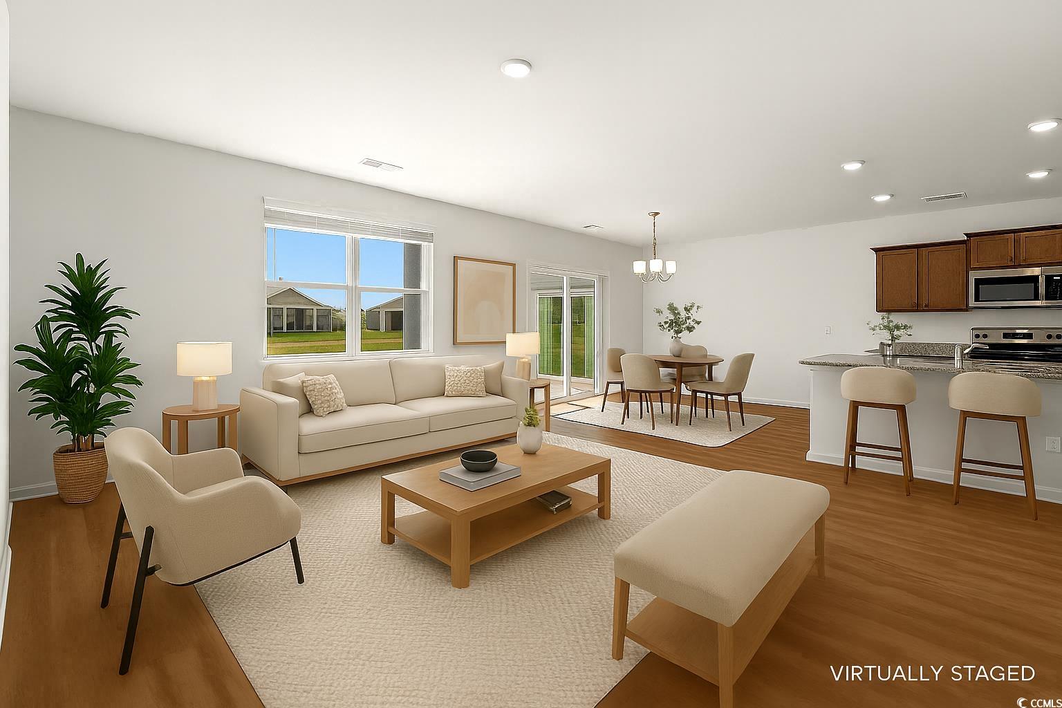 2631 Ophelia Way Myrtle Beach, SC 29577 - Photo 3 of 40 Living room with light wood finished floors, recessed lighting, and a chandelier