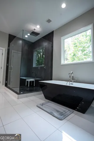 a living room with large window