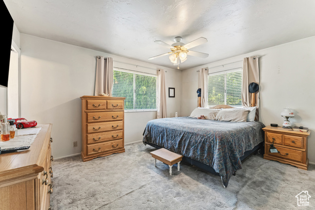 8843 Capernaum Road West Jordan, UT 84088 - Photo 11 of 31 Bedroom with light colored carpet and ceiling fan