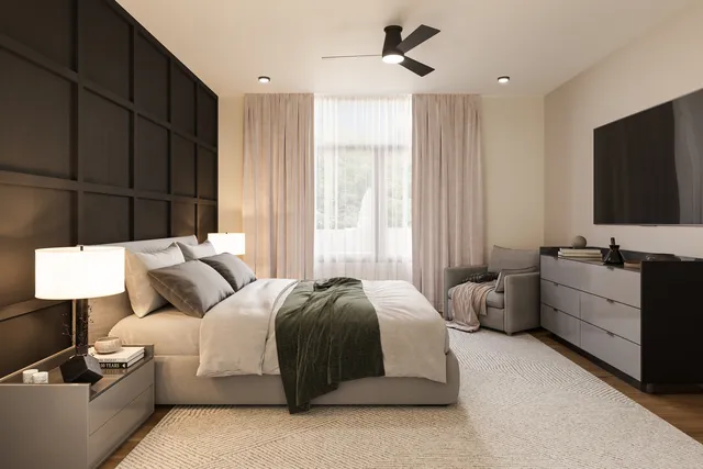 a bed room with a bed window and a flat screen television