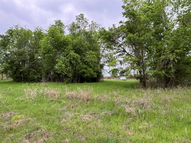 a backyard of a house with lots of green space and chair