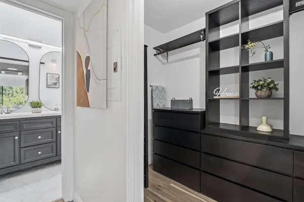 a room with cabinets