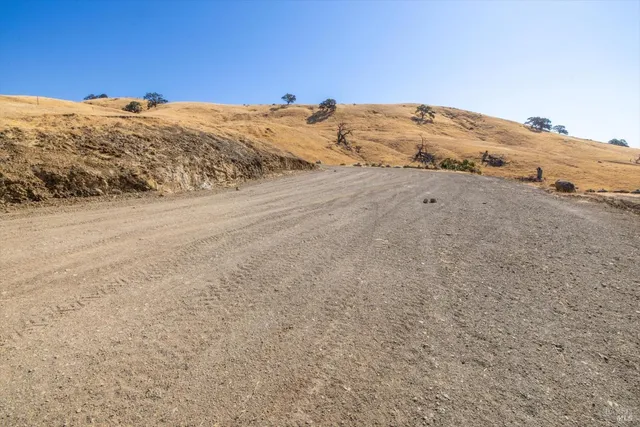 a view of a dry yard with mountain