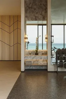 a bedroom with a bed and large window