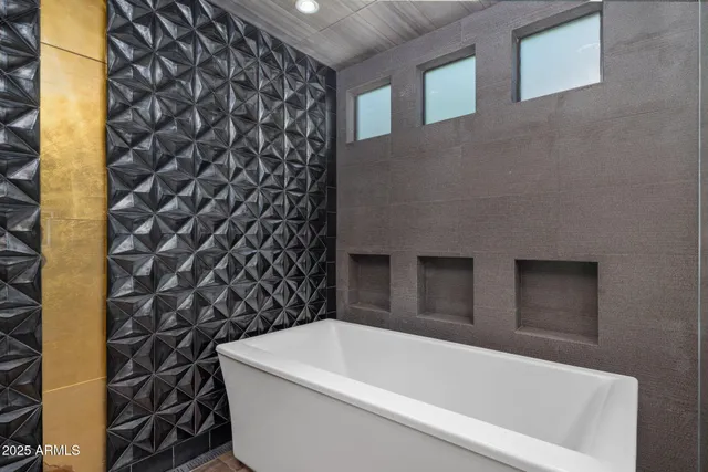 a bathroom with a bathtub