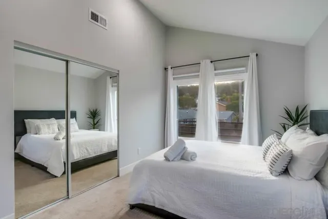 a couple of potted plants in front of door
