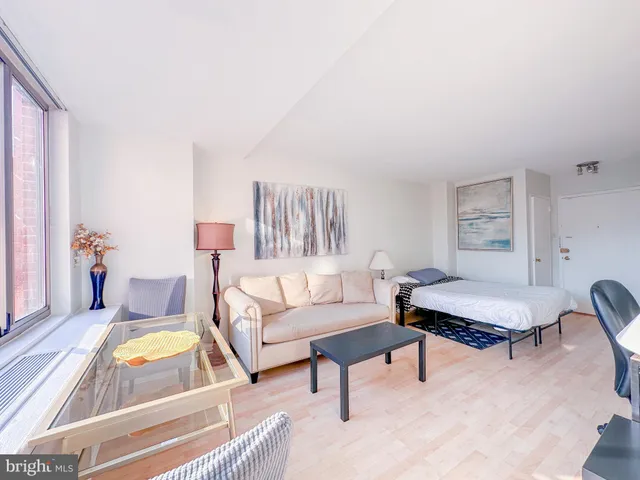 a living room with furniture and a rug