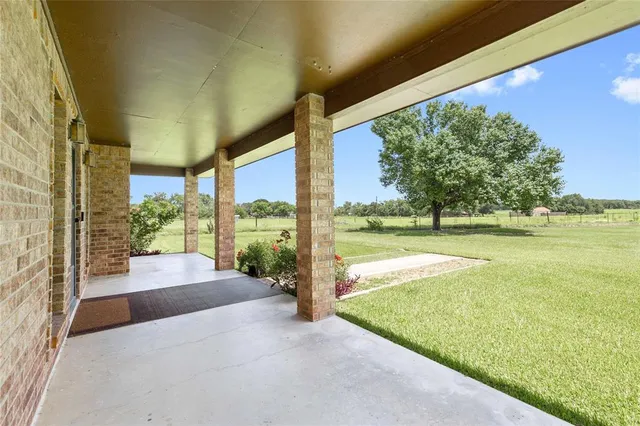 a view of a garden with an outdoor space
