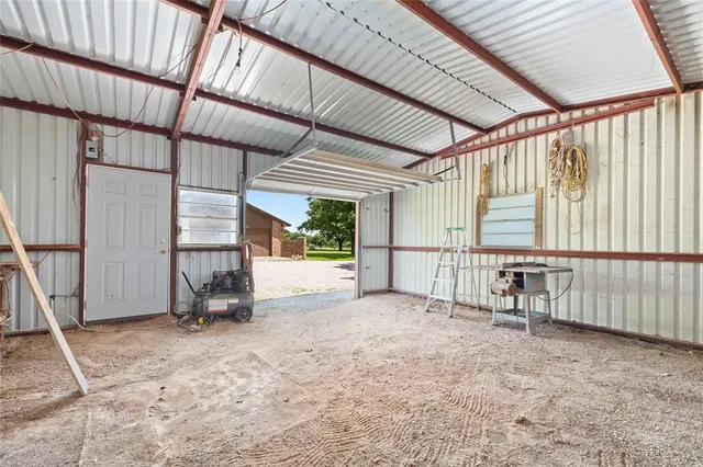 a garden view with a seating space