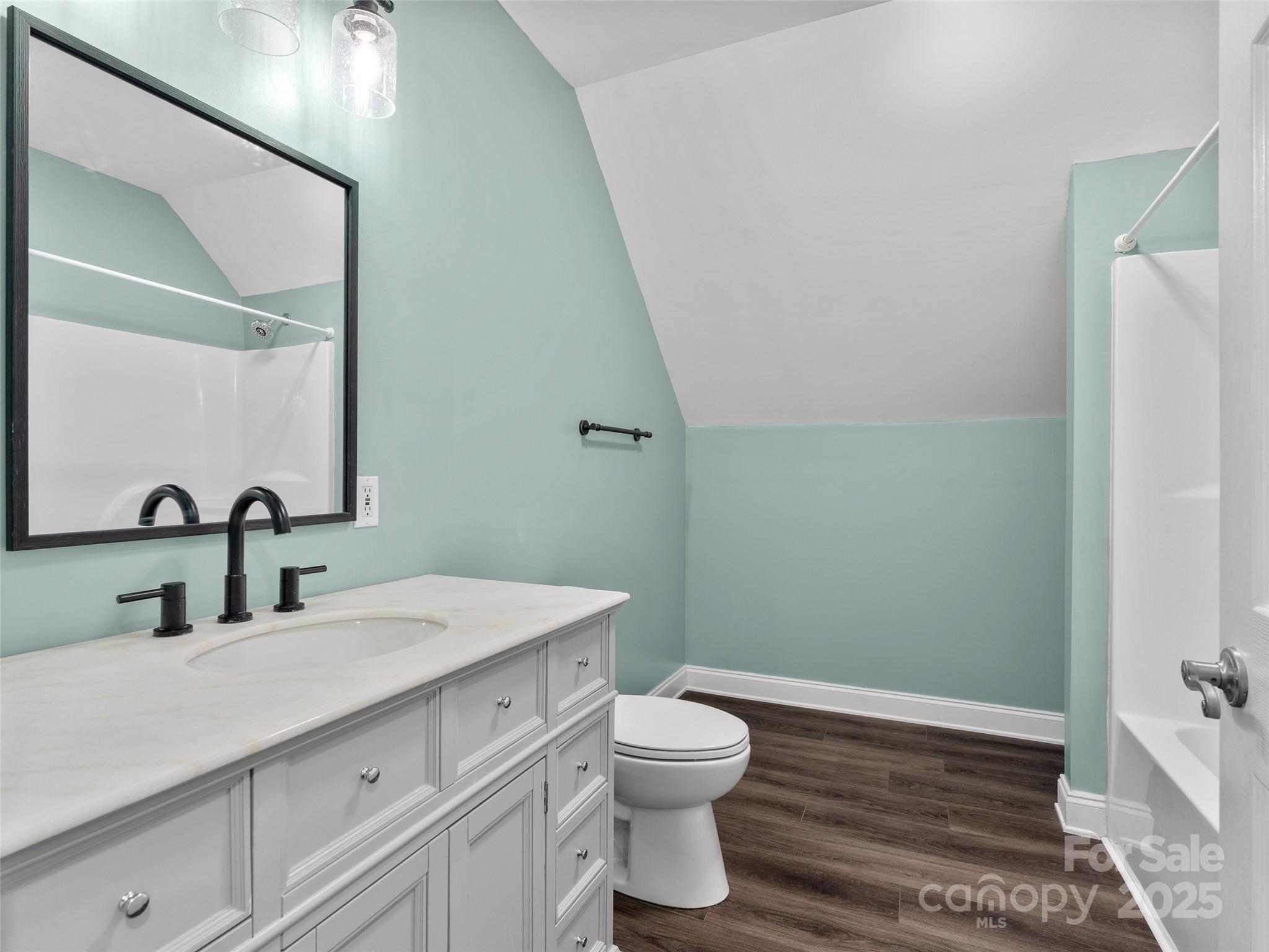 99 Curtis Parker Road Alexander, NC 28701 - Photo 14 of 24 a bathroom with a sink a toilet and mirror