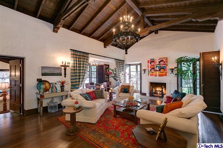 348 Blythe Road La Canada Flintridge, CA 91011 - Photo 7 of 51 a living room with furniture fireplace and a flat screen tv