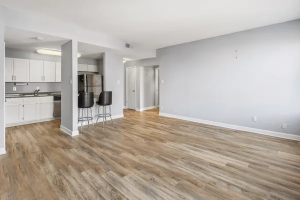 a view of an empty walk in closet