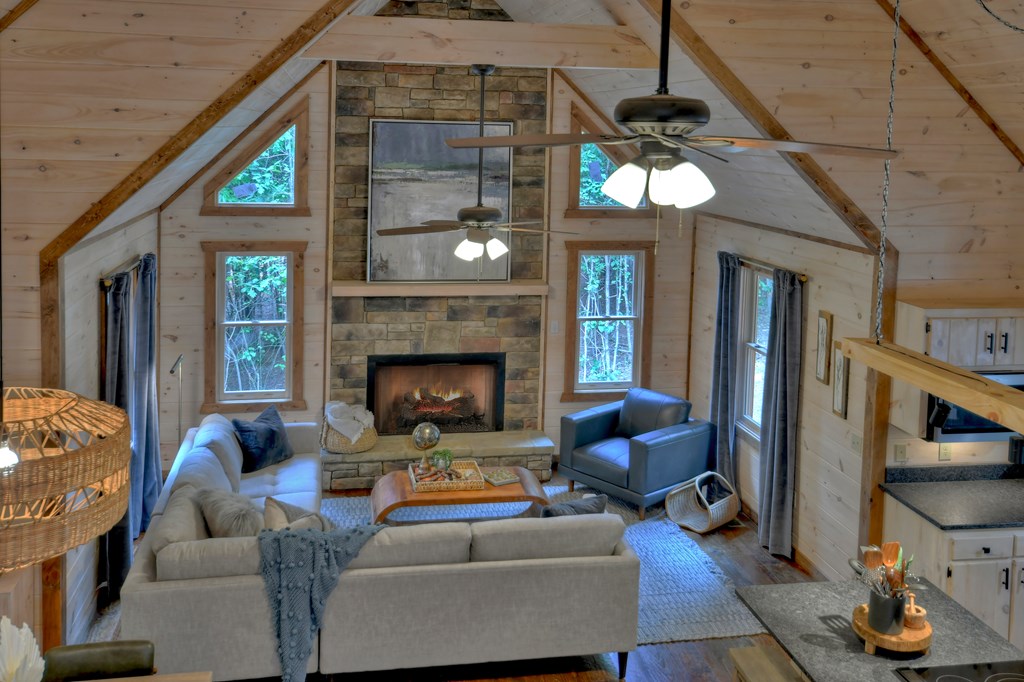 135 Windy Valley Lane Blue Ridge, GA 30513 - Photo 6 of 63 a living room with furniture and a fireplace
