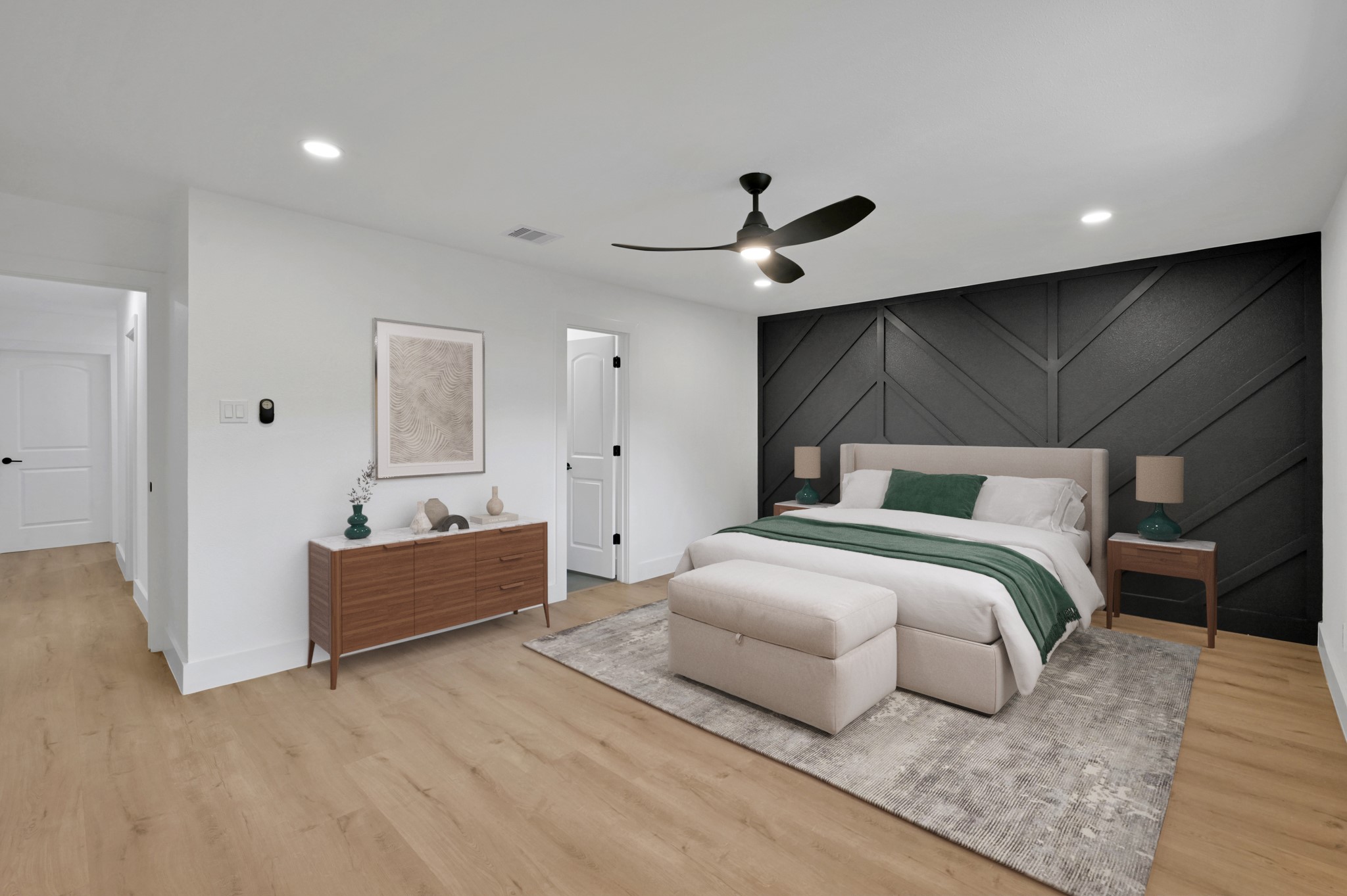 5015 Monteith Drive Spring, TX 77373 - Photo 33 of 44 a bedroom with a bed and a chandelier