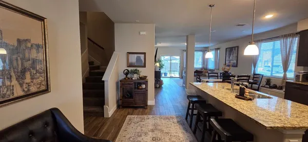 a large kitchen with lots of counter space
