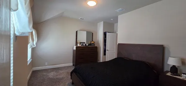 a bedroom with a bed and a television