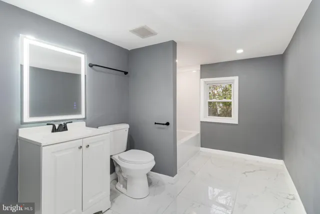 a bathroom with a toilet a sink and mirror