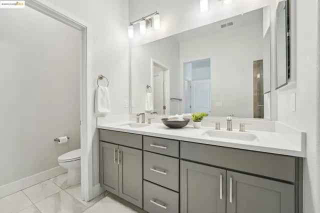 a bathroom with a sink a toilet and mirror
