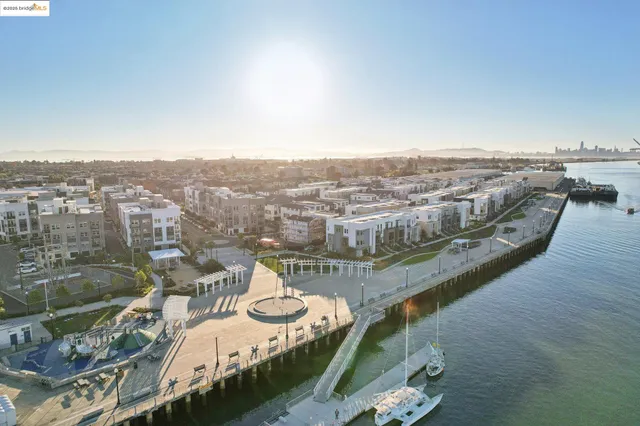 a view of a city and ocean view