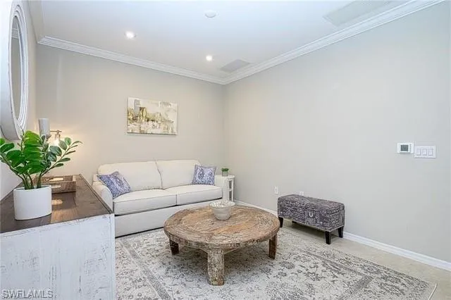 a living room with furniture a rug and a potted plant