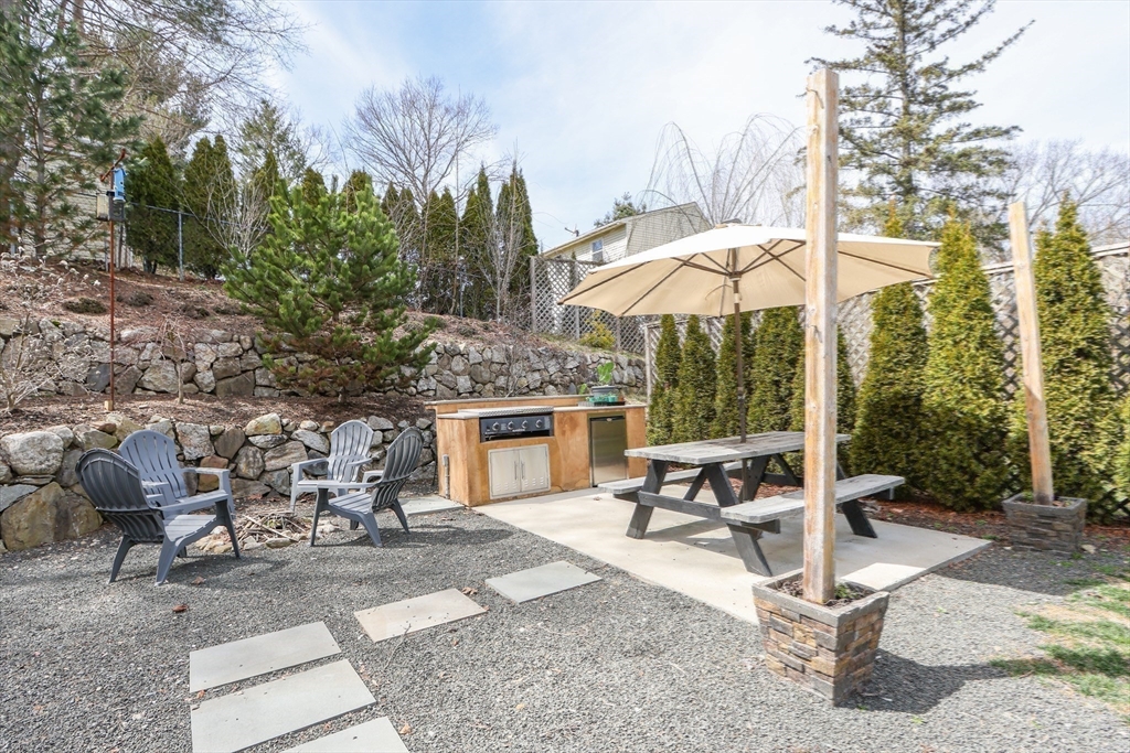 96 Brantwood Road Worcester, MA 01602 - Photo 30 of 33 a view of a patio with table and chairs under an umbrella