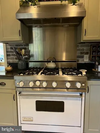a stove top oven sitting inside of a kitchen